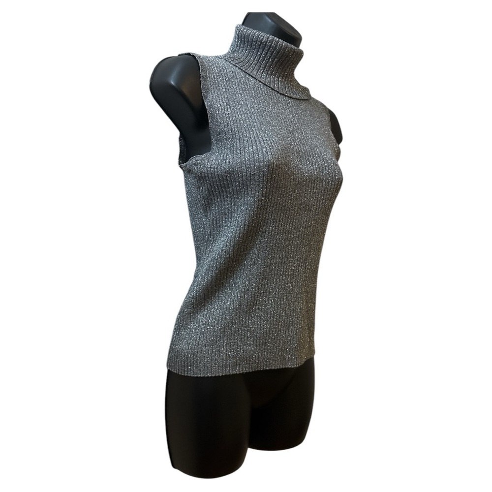 Cable & Gauge women's ribbed turtleneck tank sleeveless metallic gray NWOT Small - Picture 2 of 5